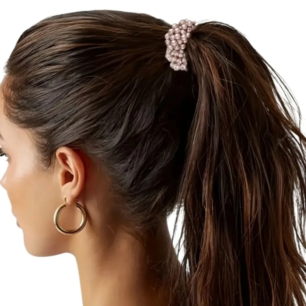 Blue & Red Beaded Hair Scrunchies